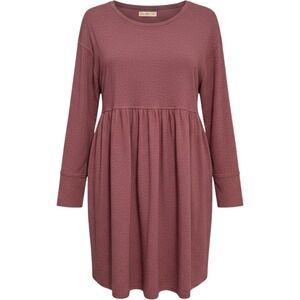 Natural Life SM Mauve Purple Babydoll Tunic Dress Long Sleeve Soft Knit Top